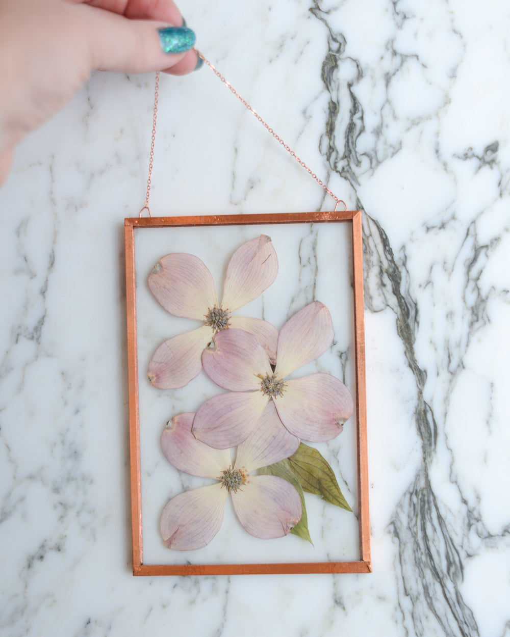 Pink Dogwood - Glass and Copper Wall Hanging