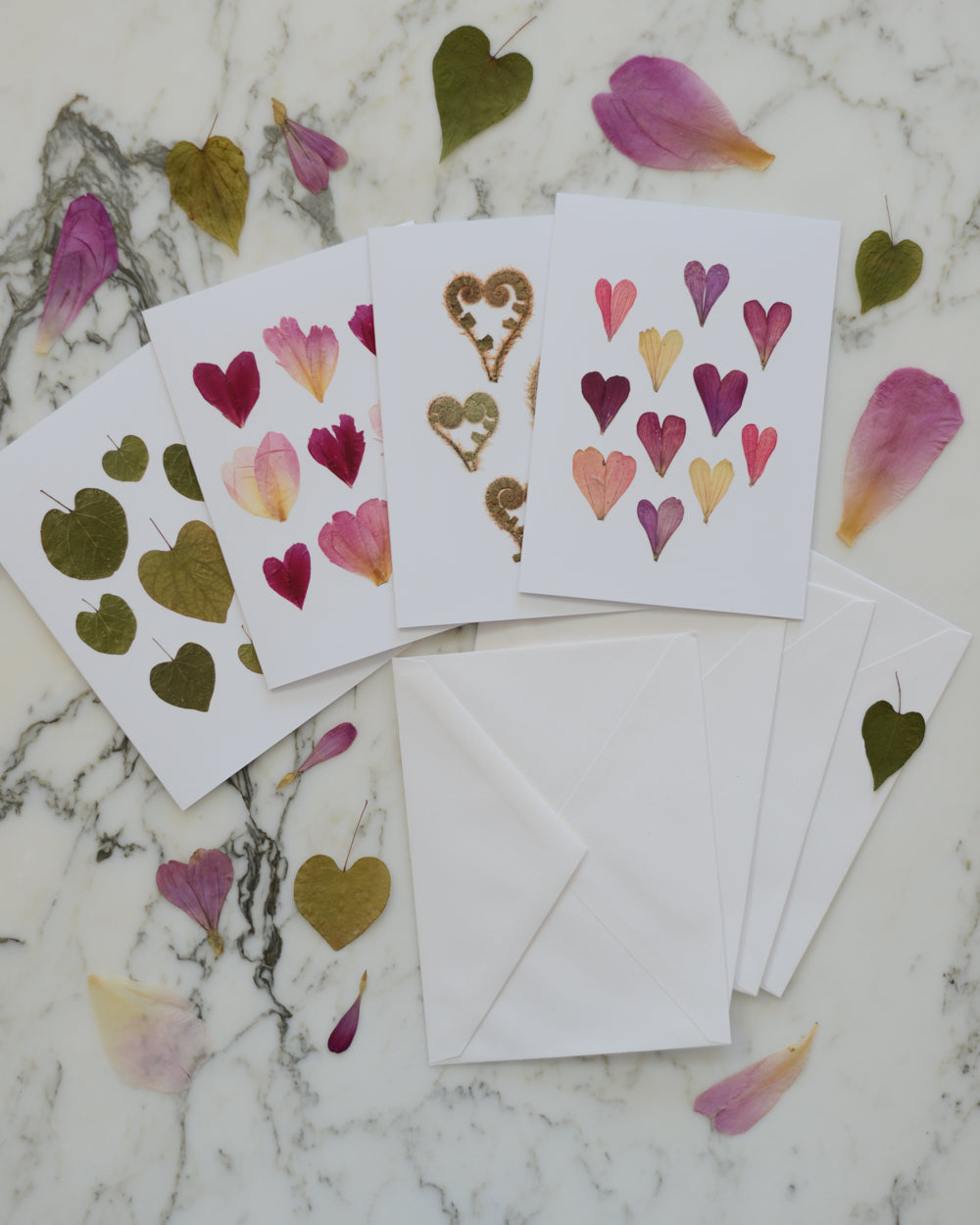 Botanical Hearts - Blank Greeting Cards, set of 4+ with envelopes