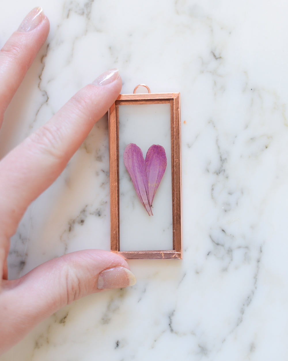 Zinnia Heart - Tiny Glass and Copper Wall Hanging