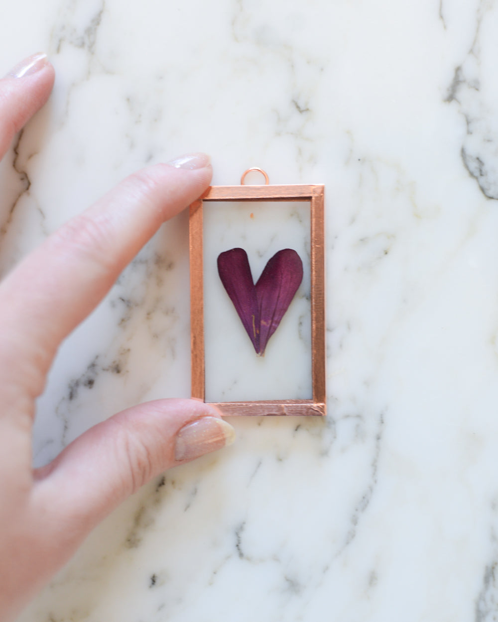 Zinnia Heart - Tiny Glass and Copper Wall Hanging