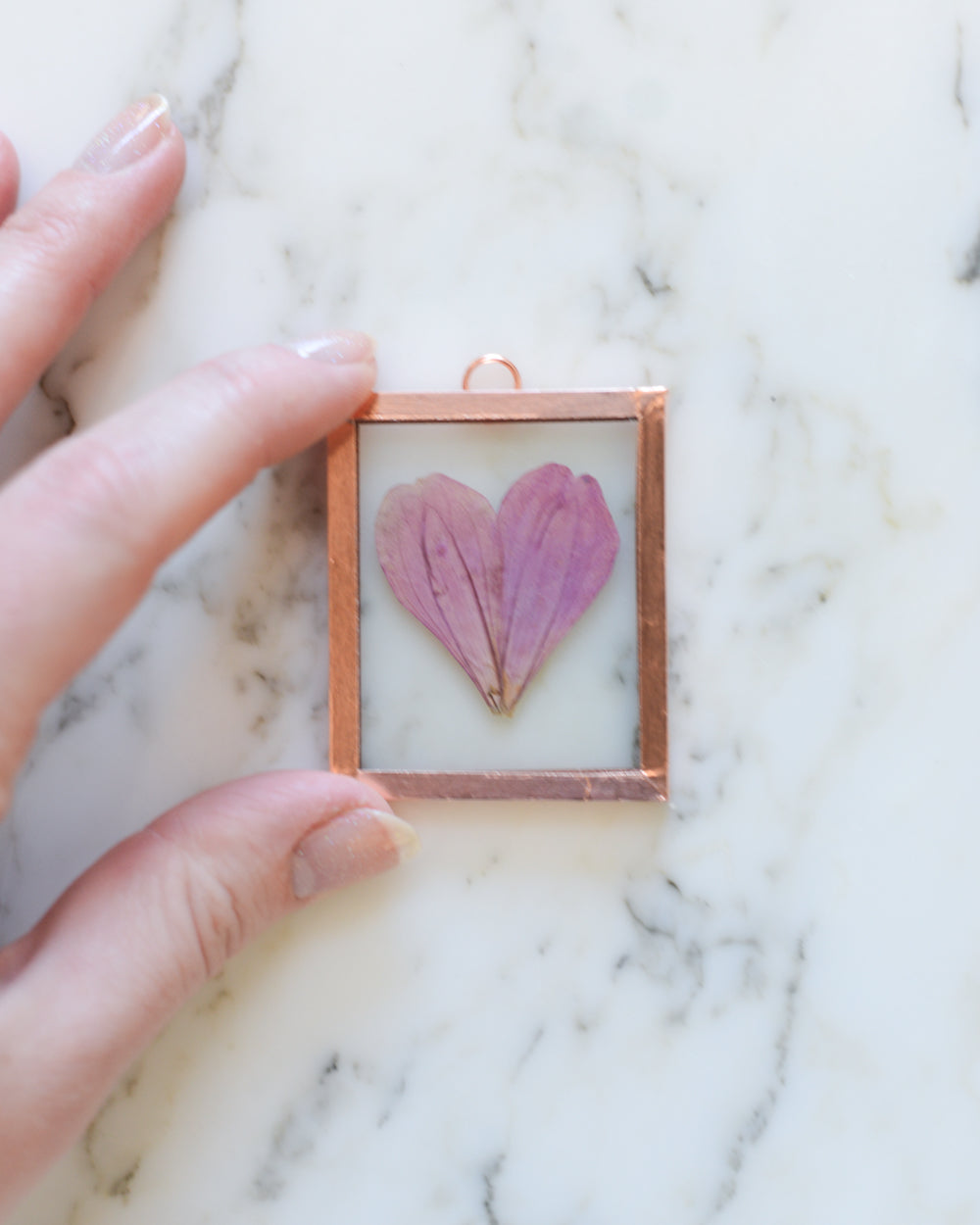 Zinnia Heart - Tiny Glass and Copper Wall Hanging