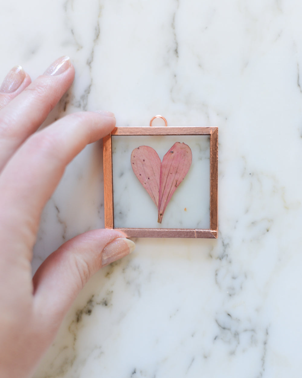 Zinnia Heart - Tiny Glass and Copper Wall Hanging