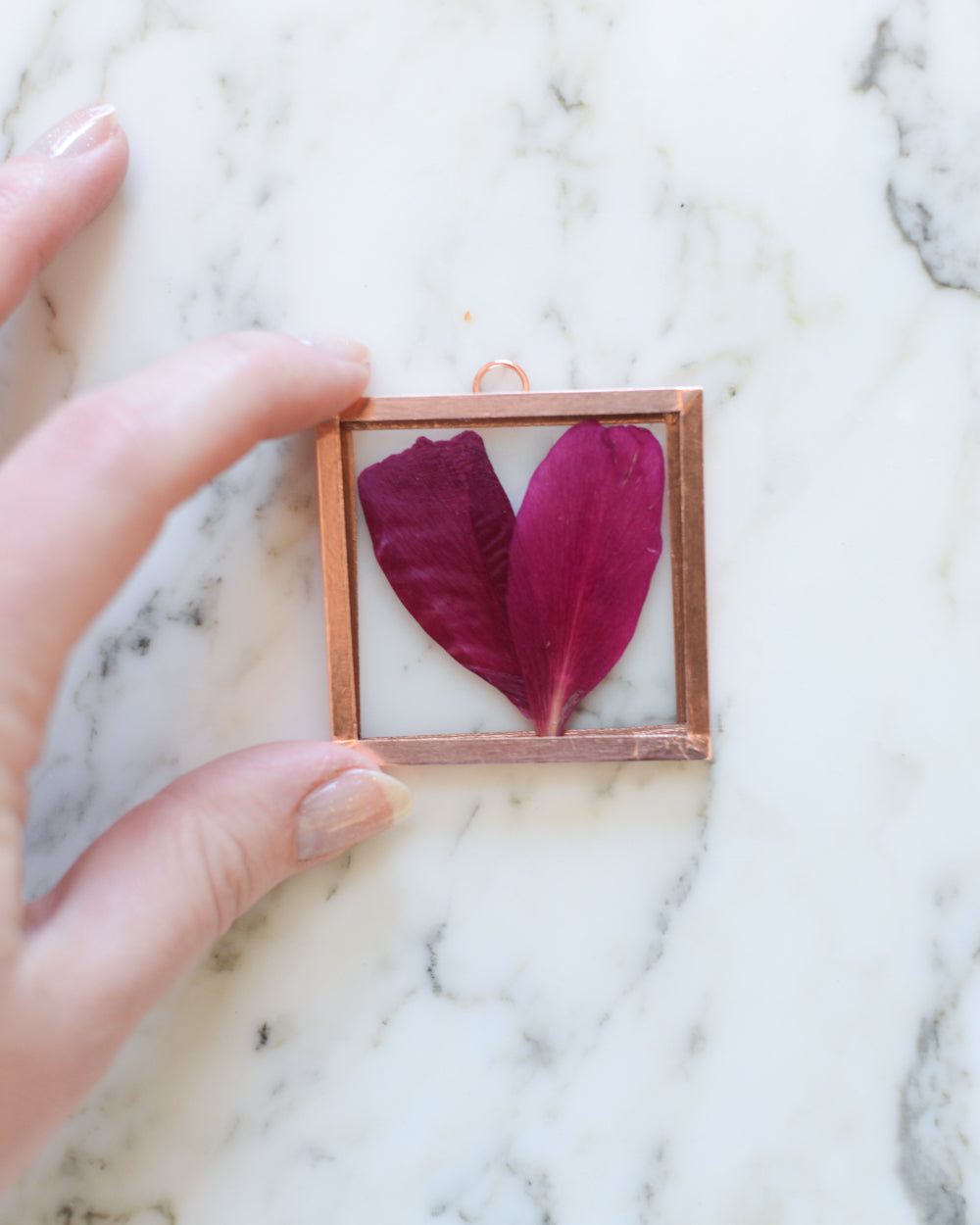 Peony Heart - Tiny Glass and Copper Wall Hanging