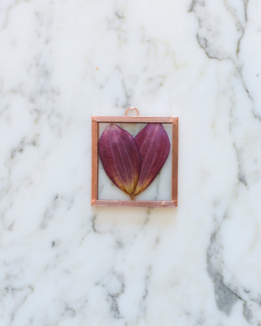 Dahlia Heart - Tiny Glass and Copper Wall Hanging