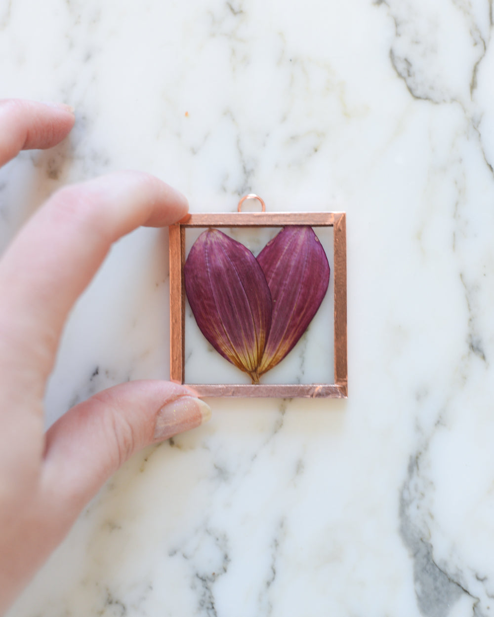 Dahlia Heart - Tiny Glass and Copper Wall Hanging