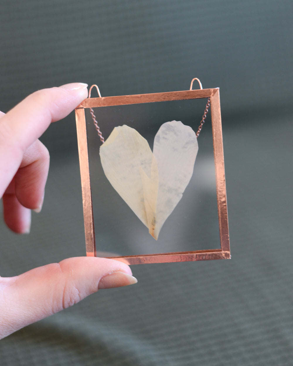 Peony Heart - Small Glass and Copper Wall Hanging