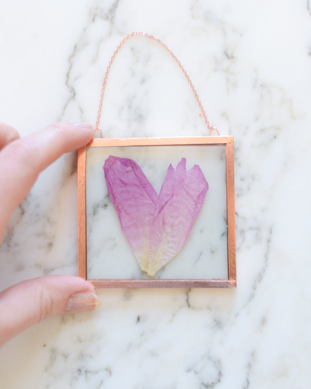 Peony Heart - Small Glass and Copper Wall Hanging