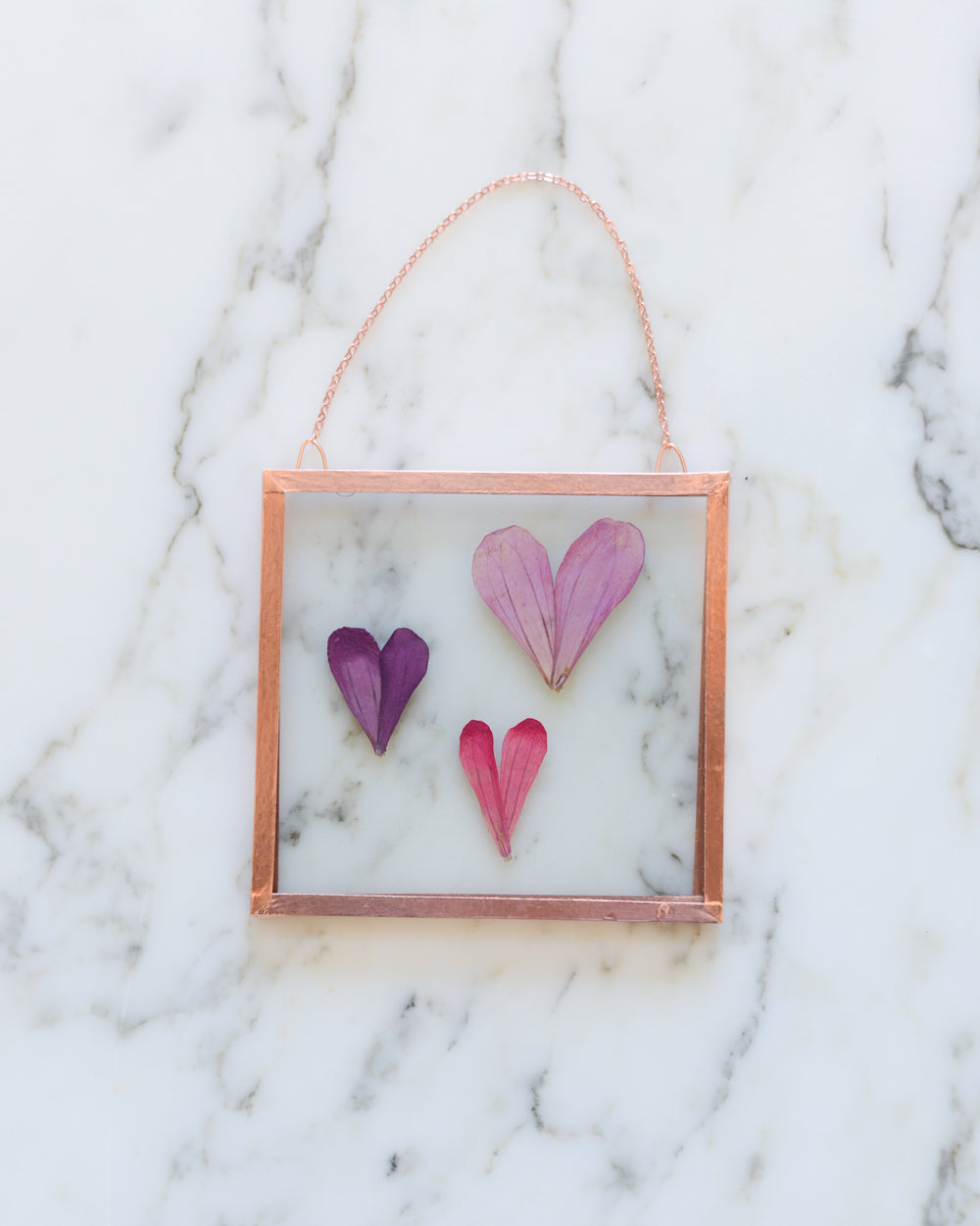 Zinnia Hearts - Small Glass and Copper Wall Hanging