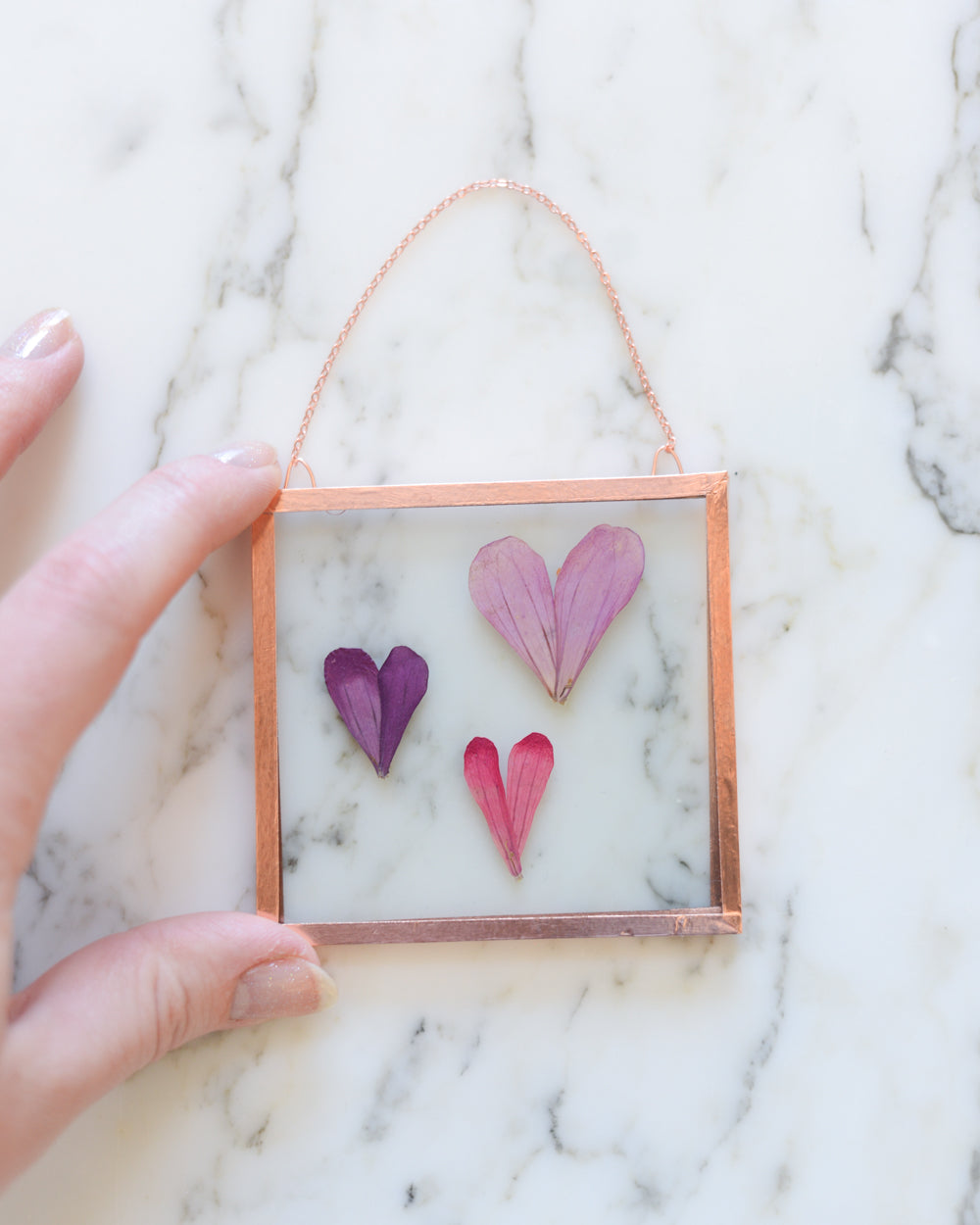 Zinnia Hearts - Small Glass and Copper Wall Hanging