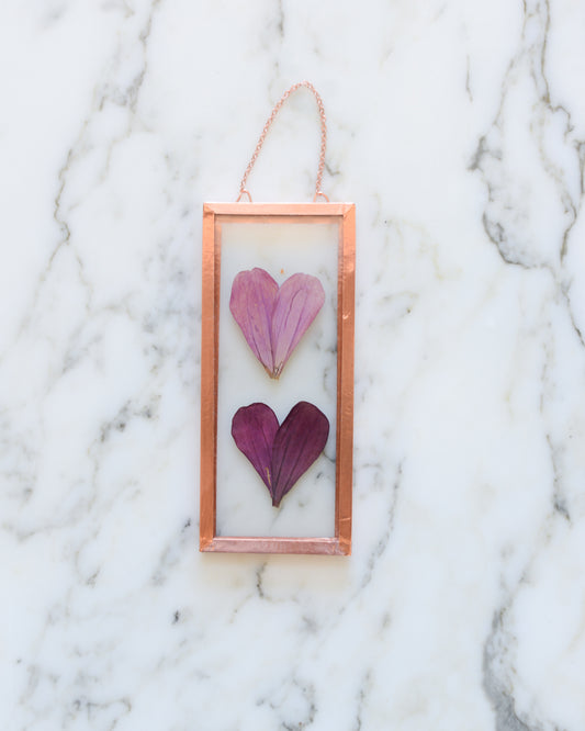 MADE TO ORDER: Zinnia Hearts - Small Glass and Copper Wall Hanging