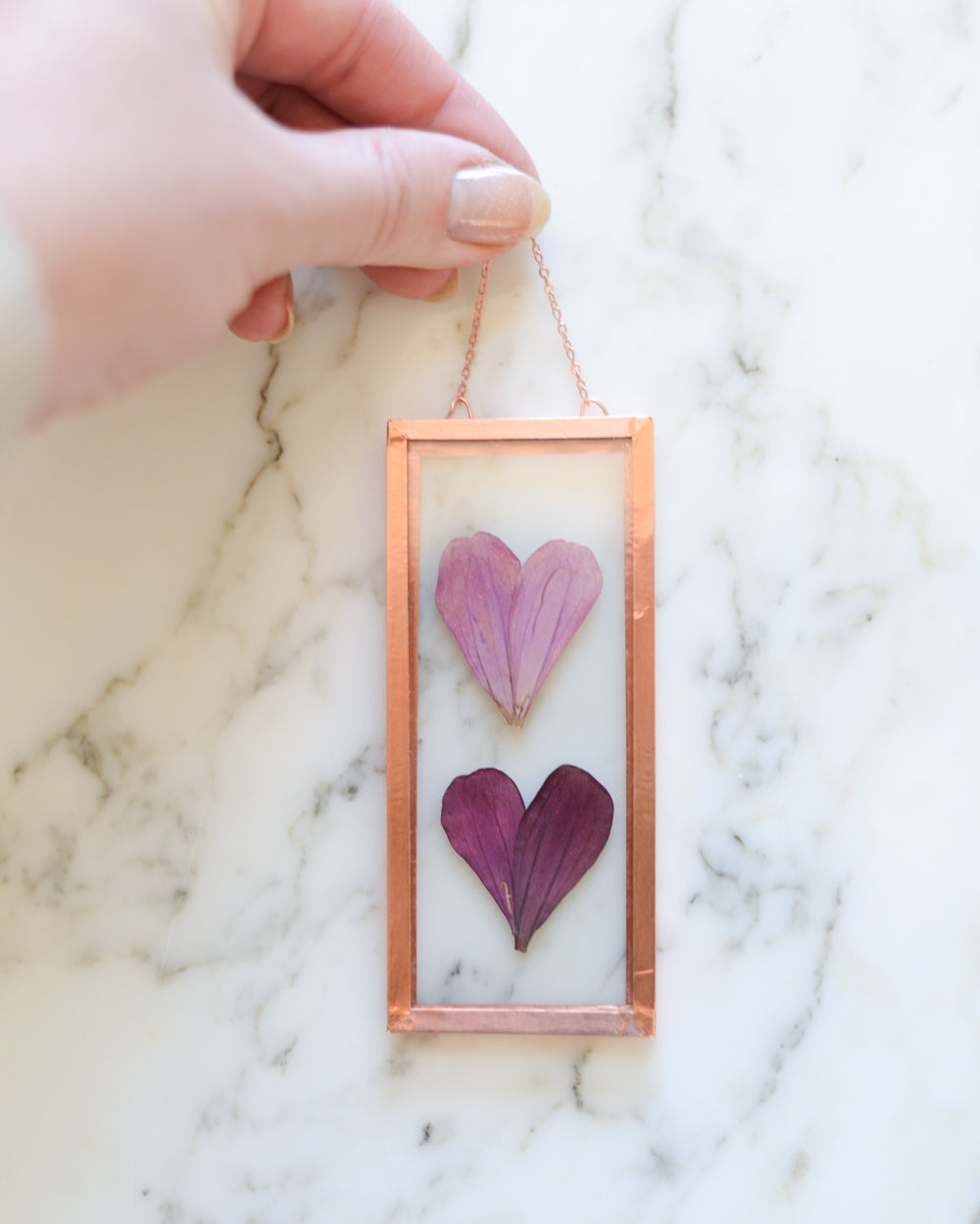 Zinnia Hearts - Small Glass and Copper Wall Hanging