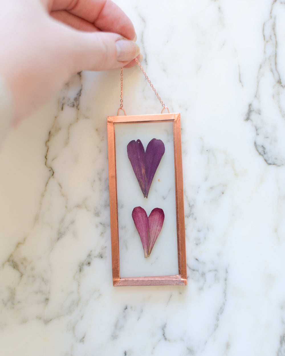 Zinnia Hearts - Small Glass and Copper Wall Hanging