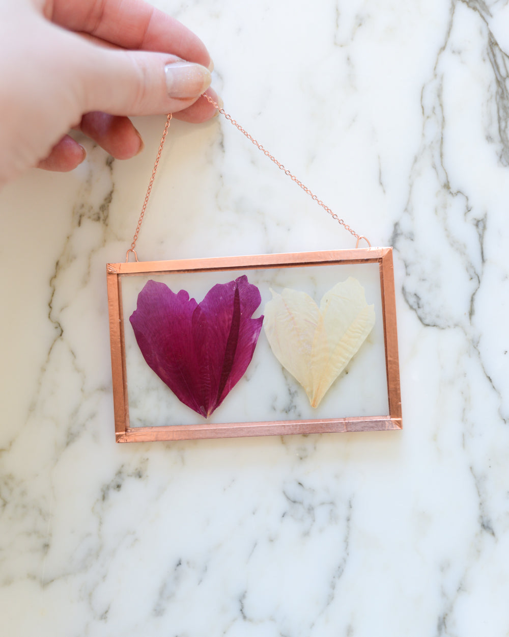 Peony Hearts - Small Glass and Copper Wall Hanging