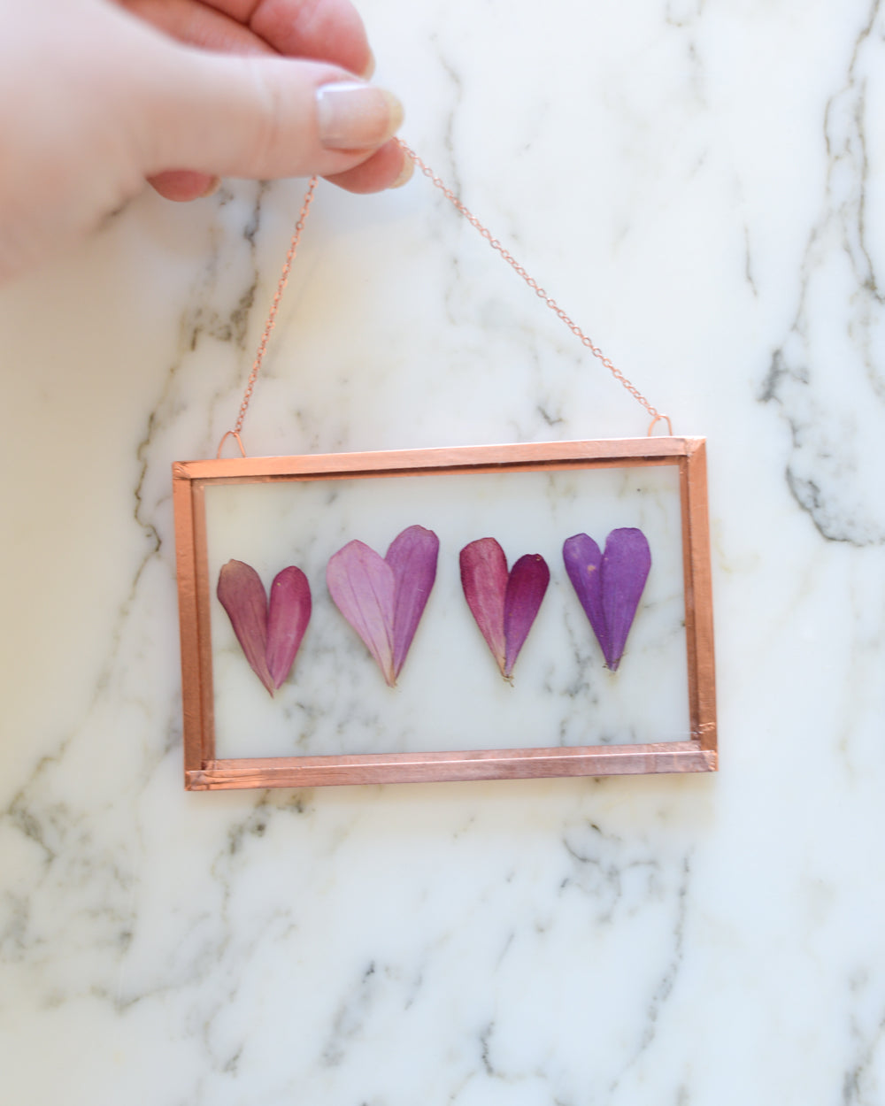 Zinnia Hearts - Small Glass and Copper Wall Hanging