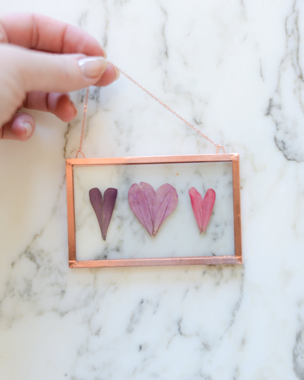 Zinnia Hearts - Small Glass and Copper Wall Hanging