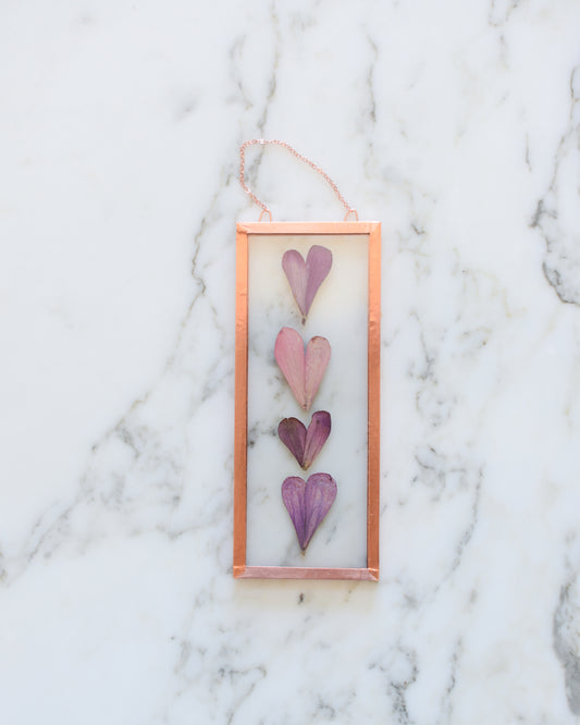 Zinnia Hearts - Small Glass and Copper Wall Hanging