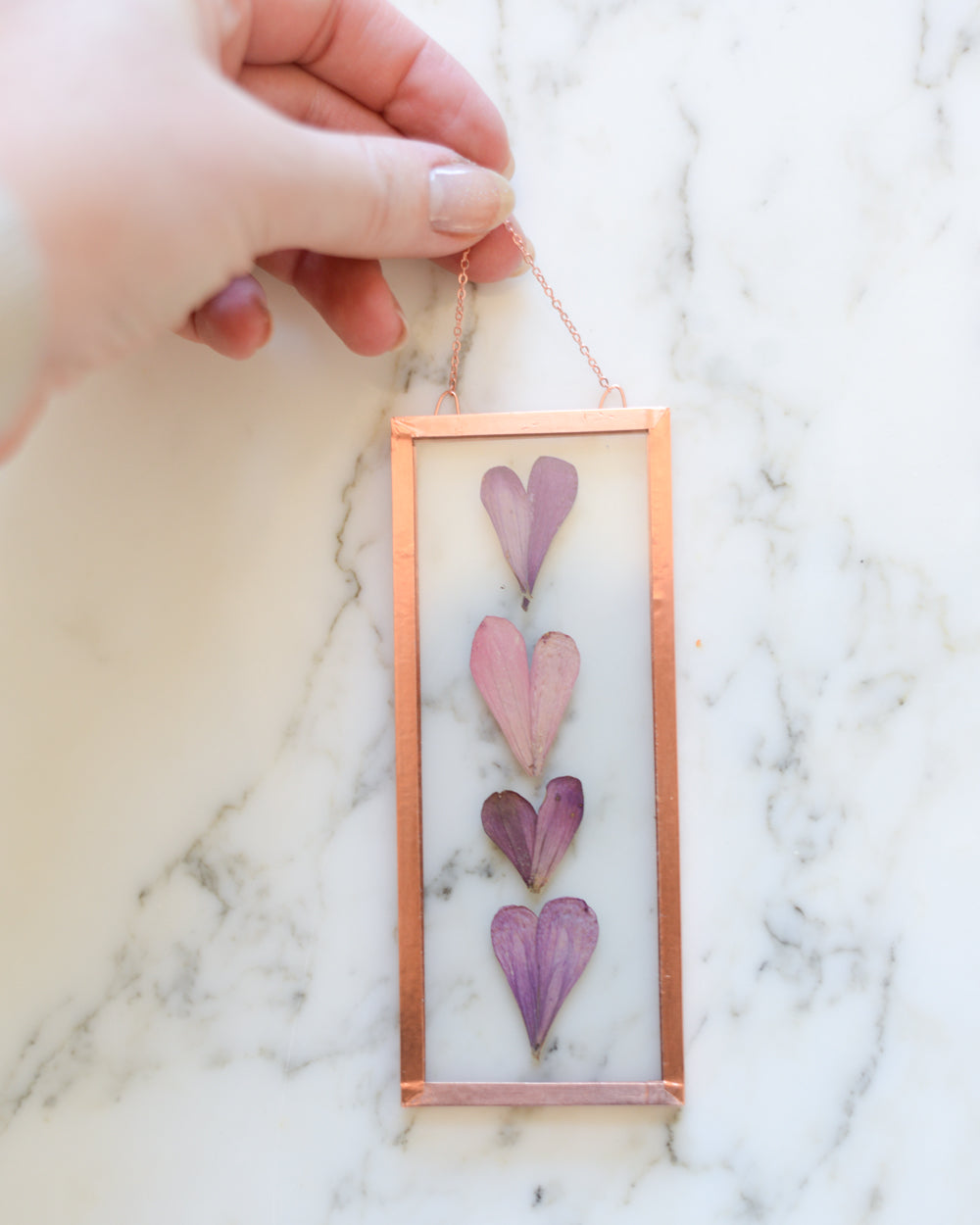 Zinnia Hearts - Small Glass and Copper Wall Hanging