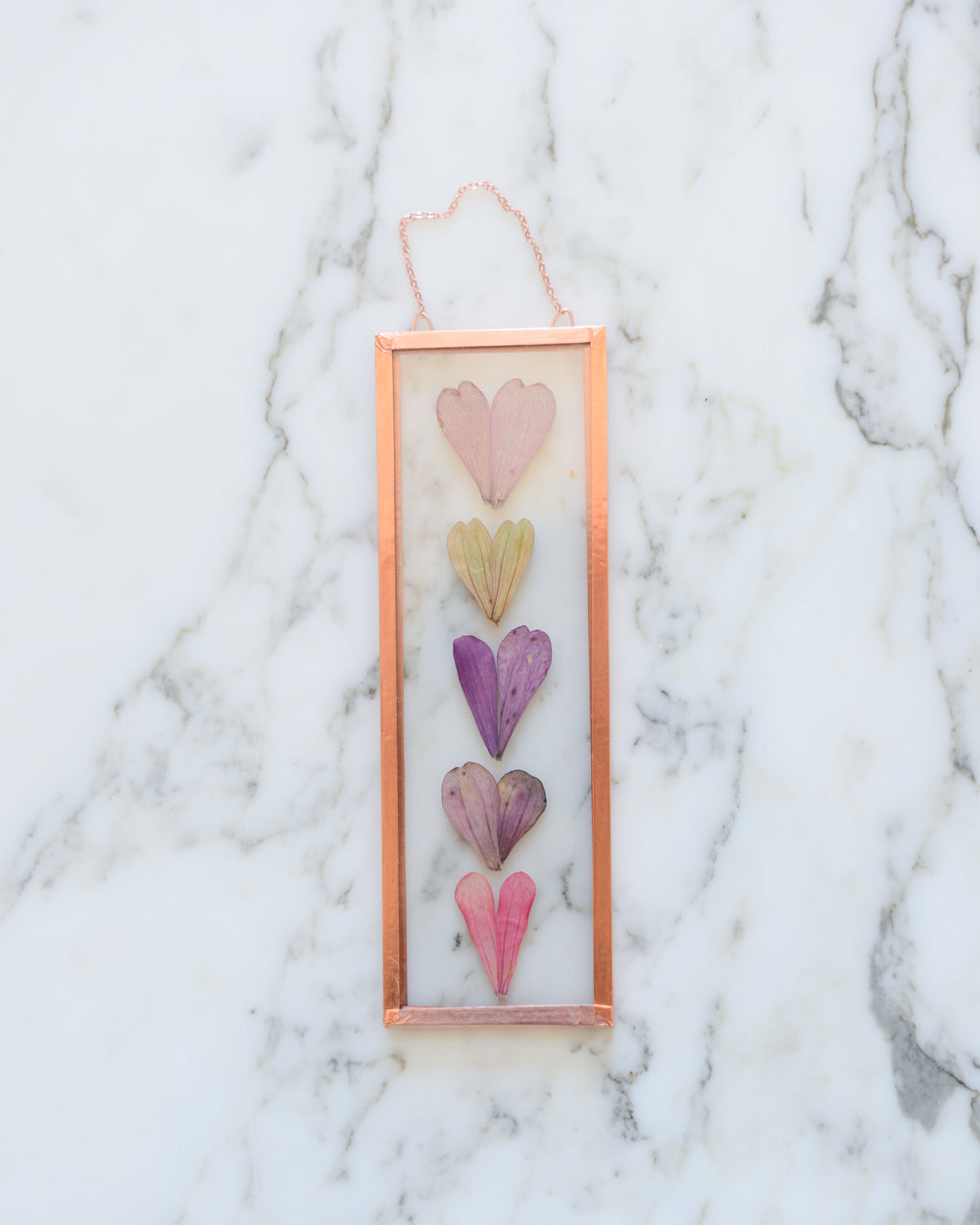 Zinnia Hearts - Small Glass and Copper Wall Hanging