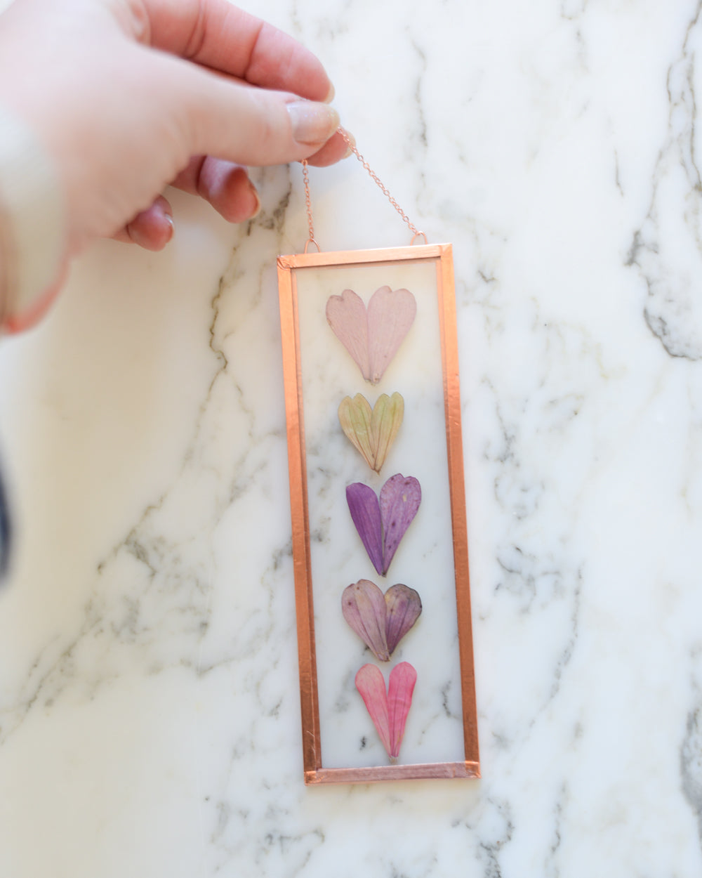 Zinnia Hearts - Small Glass and Copper Wall Hanging