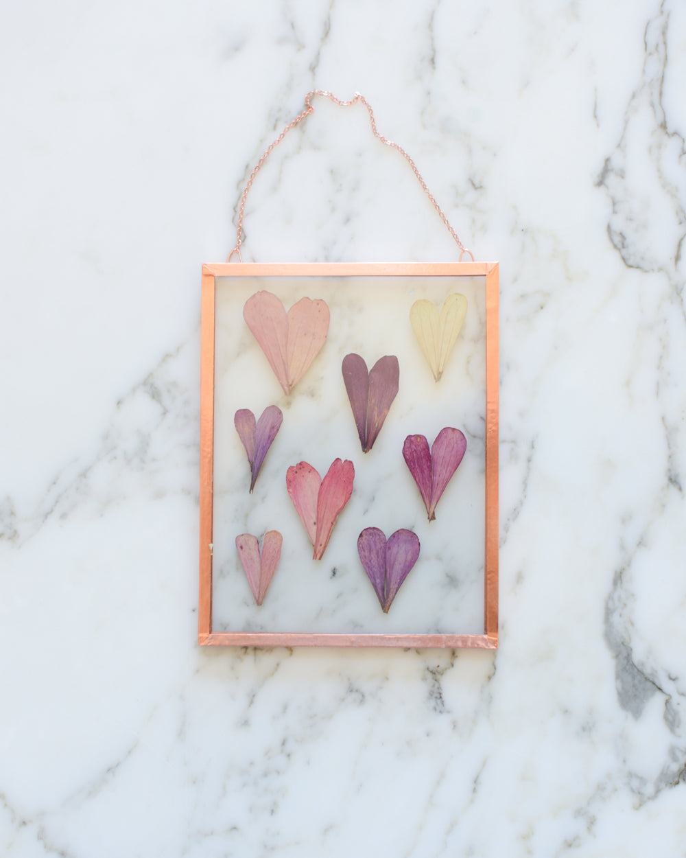 Zinnia Hearts - Medium Glass and Copper Wall Hanging