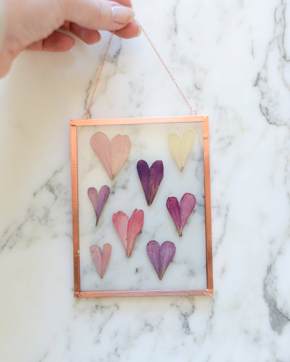 Zinnia Hearts - Medium Glass and Copper Wall Hanging