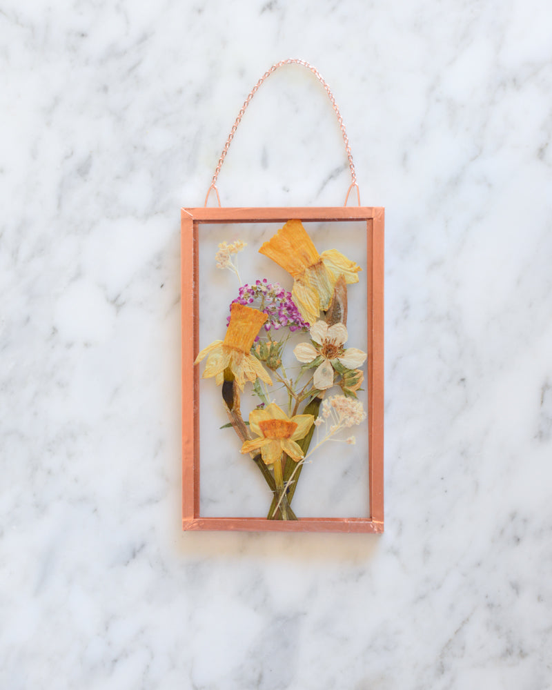 Daffodil Bouquet - Small Glass and Copper Wall Hanging