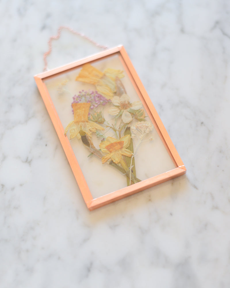 Daffodil Bouquet - Small Glass and Copper Wall Hanging