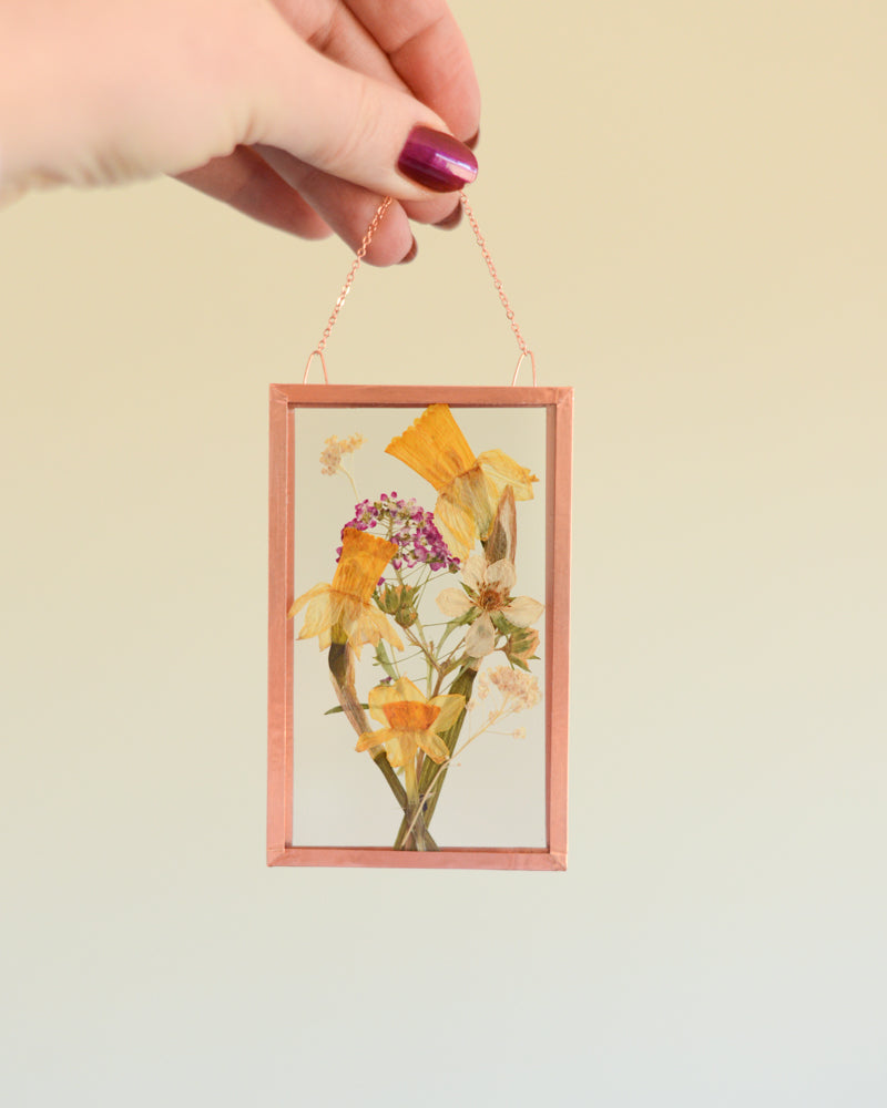 Daffodil Bouquet - Small Glass and Copper Wall Hanging