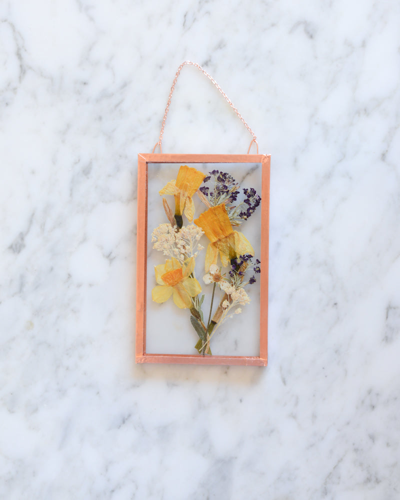 Daffodil Bouquet - Small Glass and Copper Wall Hanging