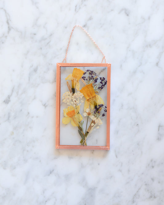 Daffodil Bouquet - Small Glass and Copper Wall Hanging