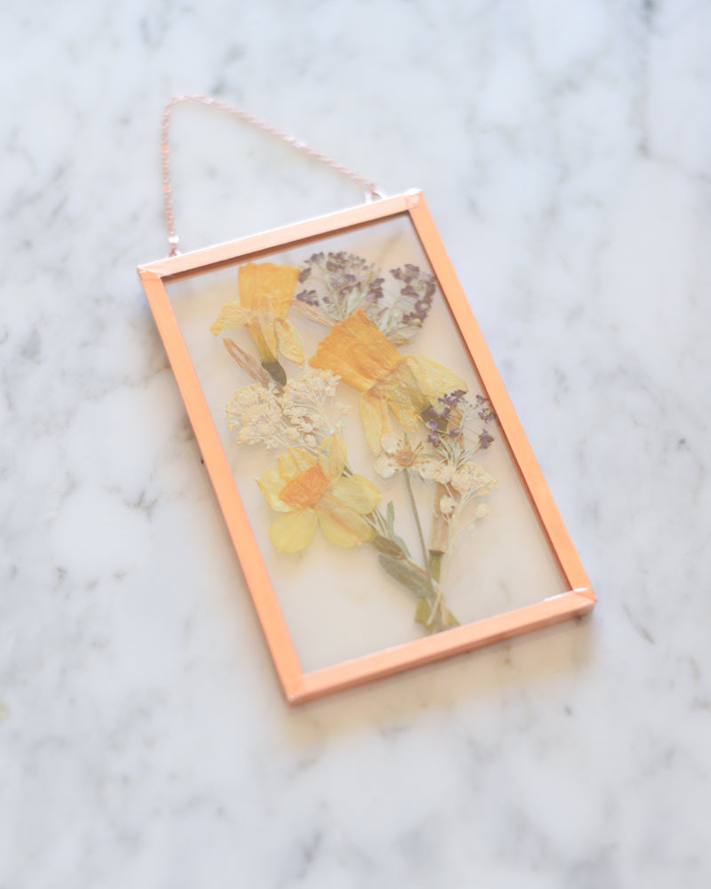 Daffodil Bouquet - Small Glass and Copper Wall Hanging