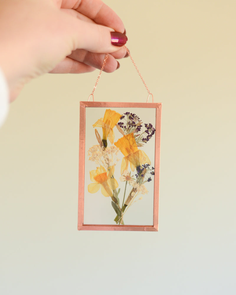 Daffodil Bouquet - Small Glass and Copper Wall Hanging