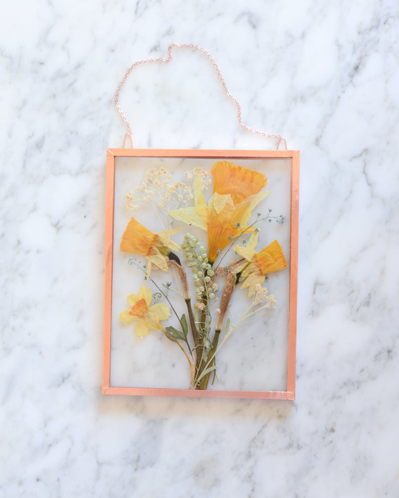 Daffodil Bouquet - Medium Glass and Copper Wall Hanging