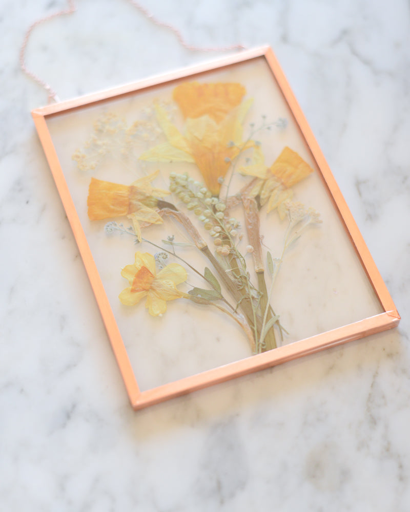 Daffodil Bouquet - Medium Glass and Copper Wall Hanging