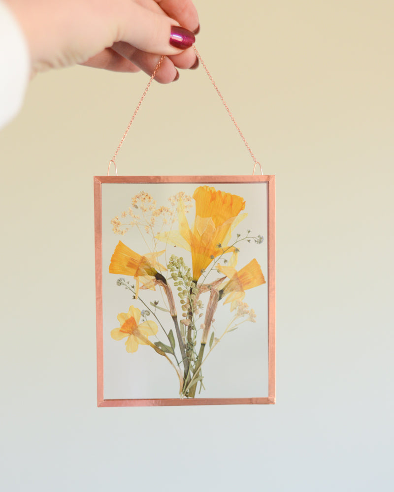 Daffodil Bouquet - Medium Glass and Copper Wall Hanging