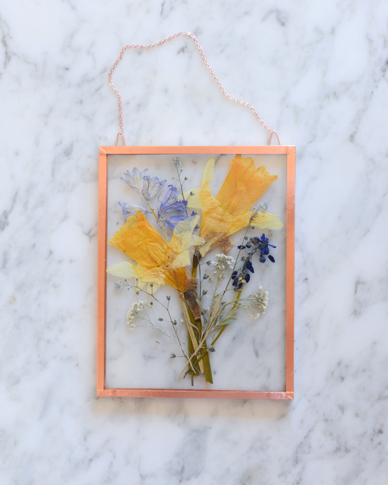 Daffodil Bouquet - Medium Glass and Copper Wall Hanging