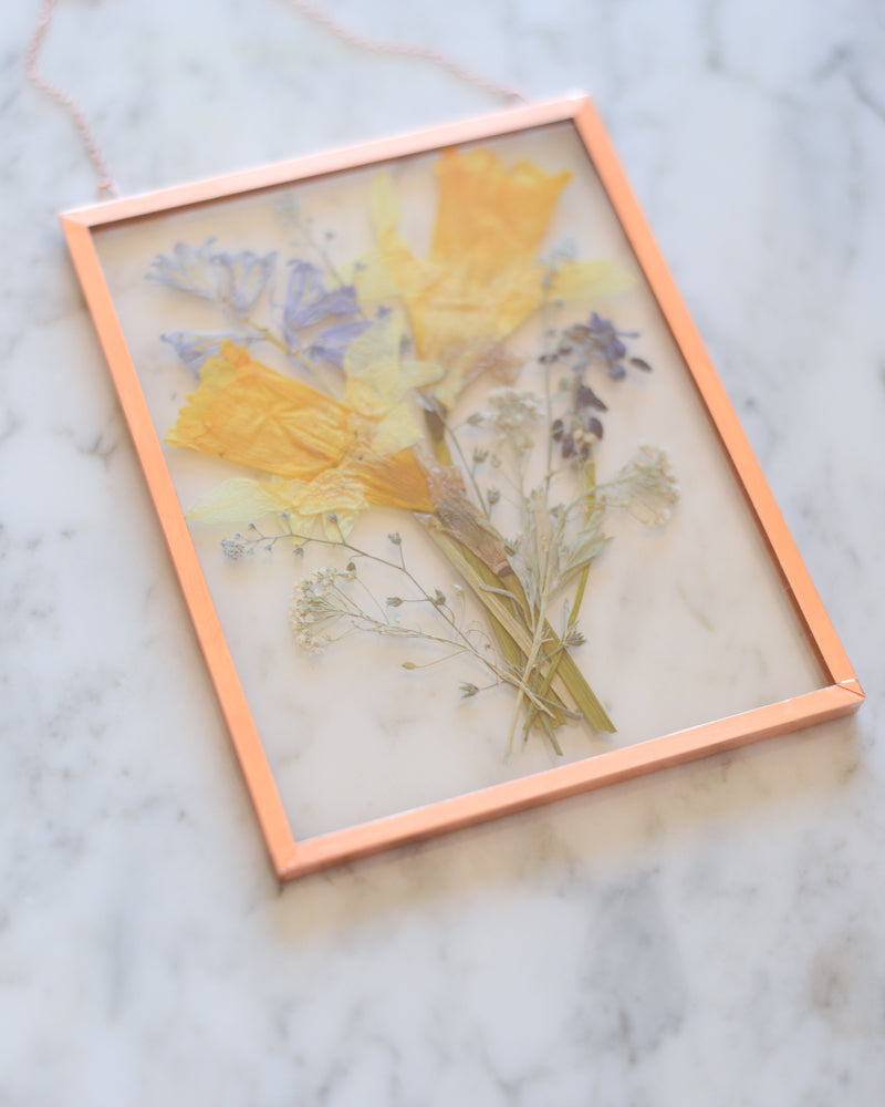 Daffodil Bouquet - Medium Glass and Copper Wall Hanging