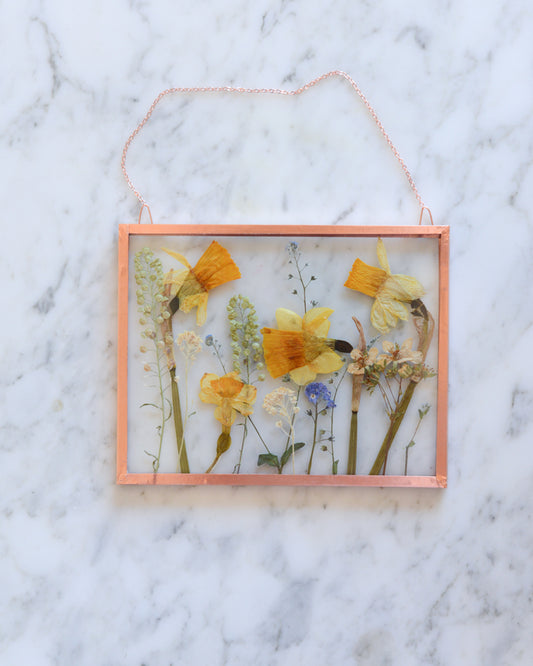 Daffodil Meadow - Medium Glass and Copper Wall Hanging