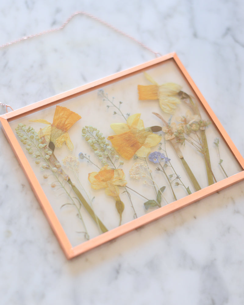 Daffodil Meadow - Medium Glass and Copper Wall Hanging