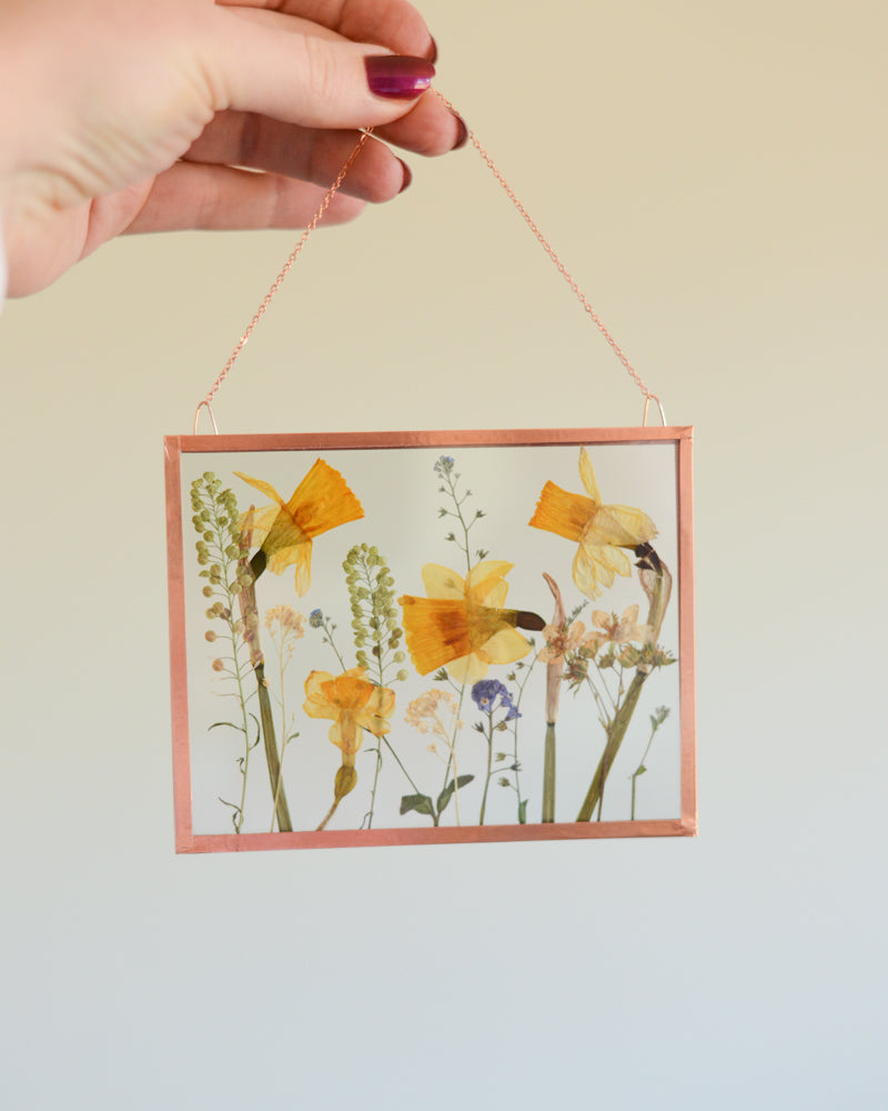 Daffodil Meadow - Medium Glass and Copper Wall Hanging