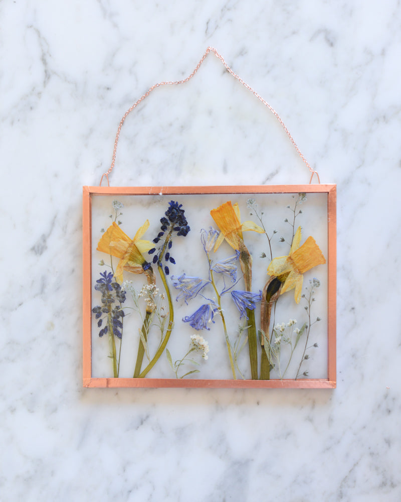 Daffodil Meadow - Medium Glass and Copper Wall Hanging