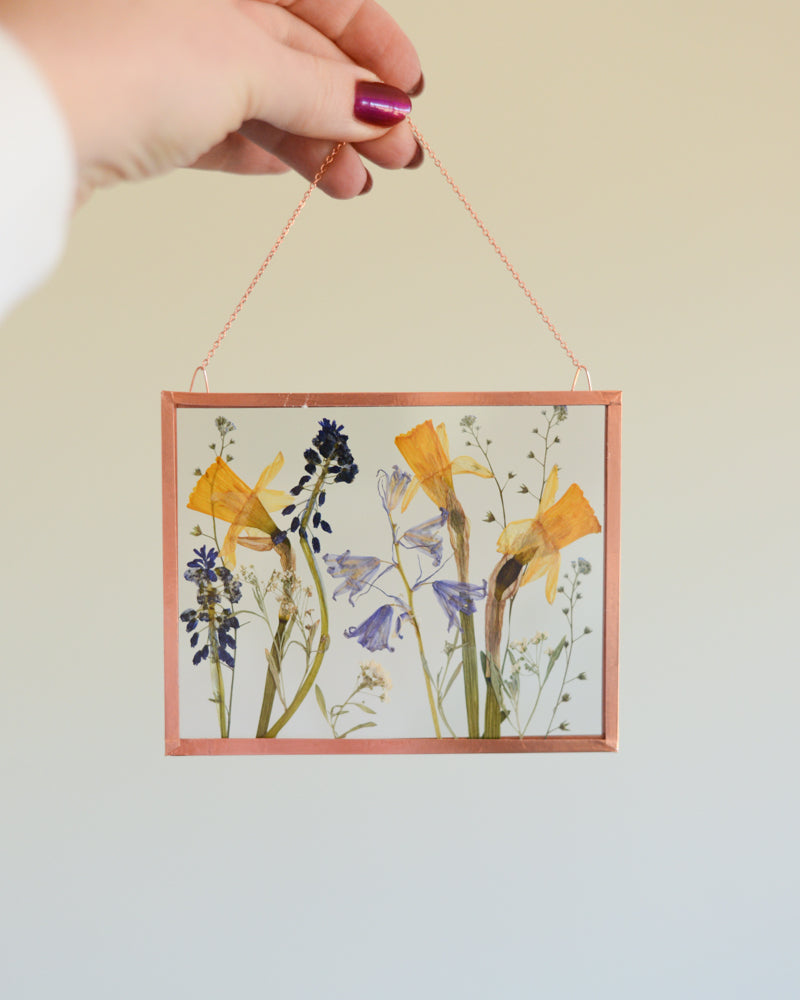 Daffodil Meadow - Medium Glass and Copper Wall Hanging