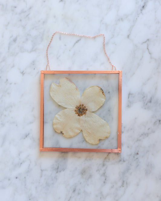 Dogwood - Square Glass and Copper Wall Hanging