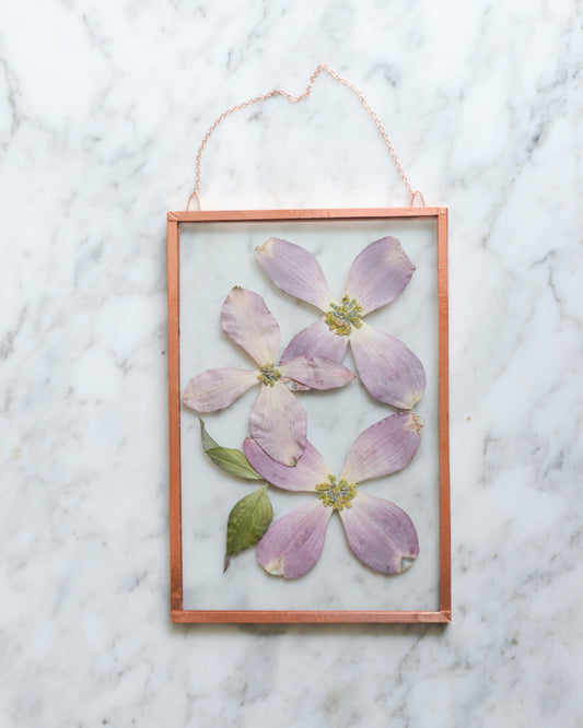 Pink Dogwood - Glass and Copper Wall Hanging