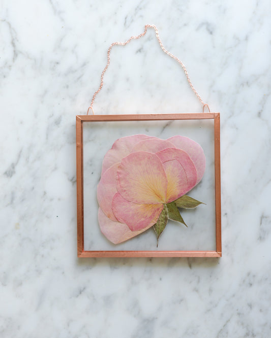 Pink Rose - Small Glass and Copper Wall Hanging