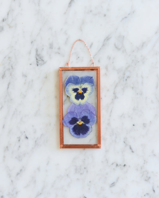 Blue Pansies - Small Glass and Copper Wall Hanging