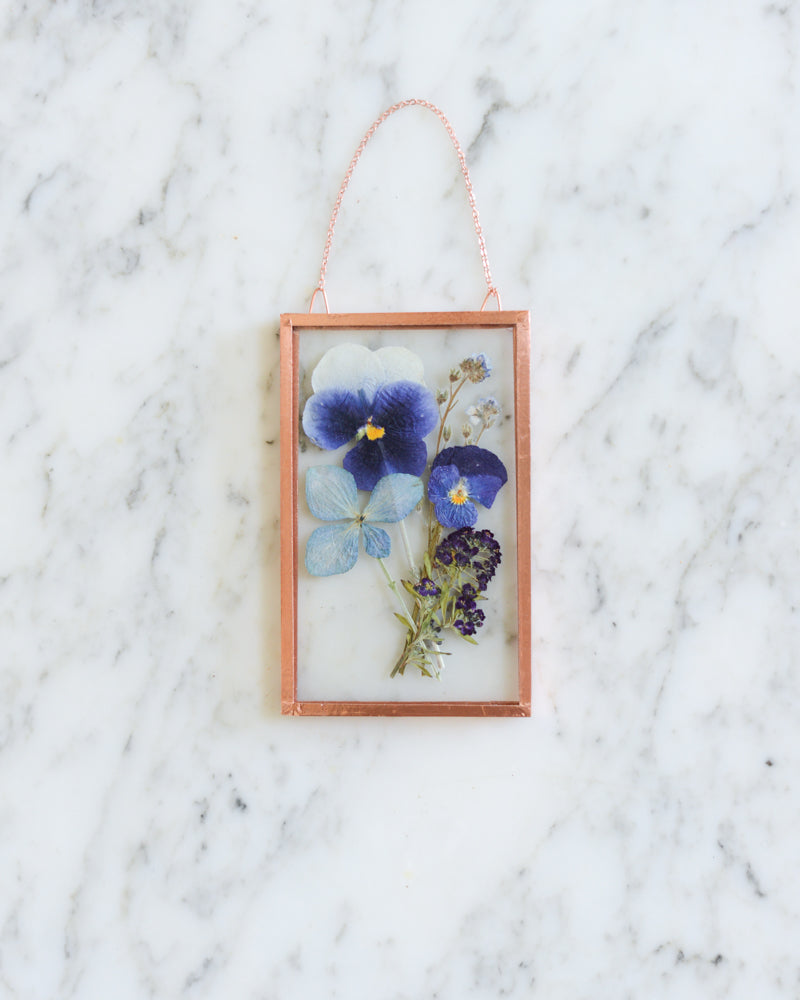 Pansy Bouquet - Small Glass and Copper Wall Hanging