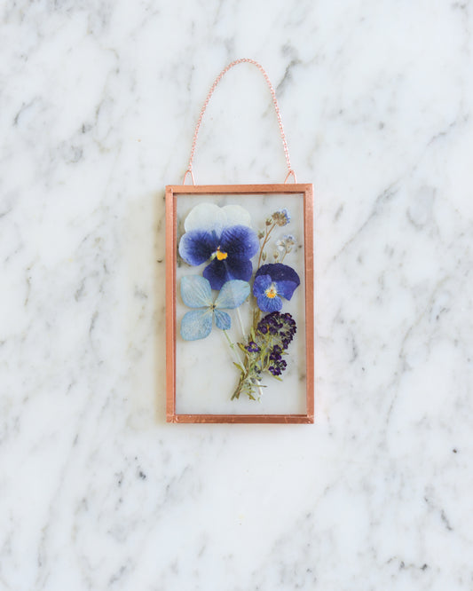 Pansy Bouquet - Small Glass and Copper Wall Hanging