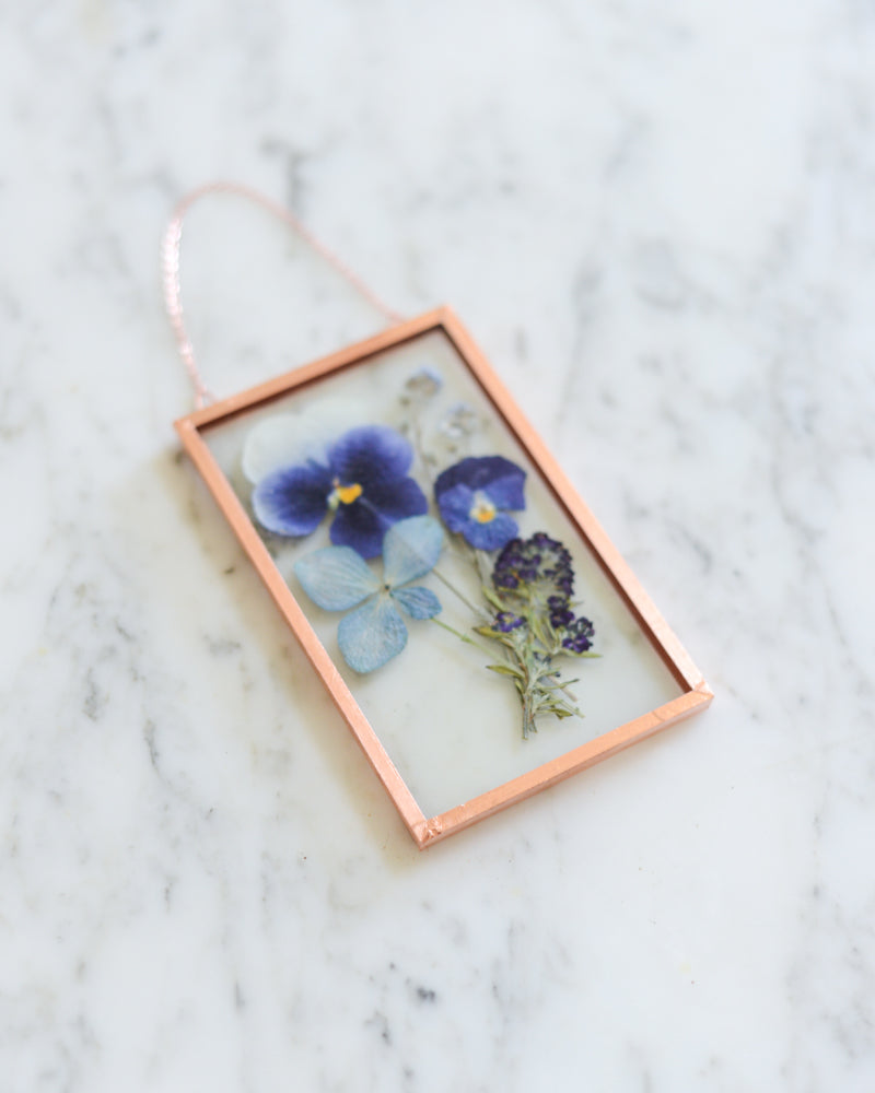 Pansy Bouquet - Small Glass and Copper Wall Hanging