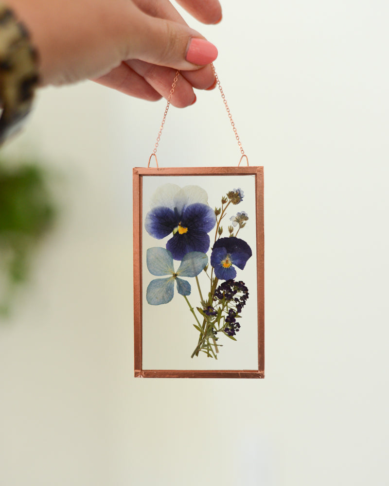 Pansy Bouquet - Small Glass and Copper Wall Hanging